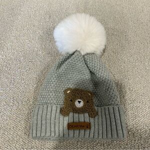 Bearpaw Toddler Knit Toque Beanie Hat with Pompom grey